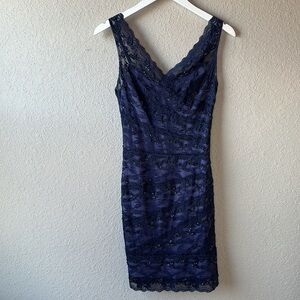 Onyx Nite Blue Lace and Beaded Cocktail Dress Size 4